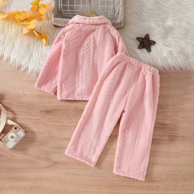 Girls Pink Self-Design Duck Print Fleece Sleepwear Set 2 pc. Sets