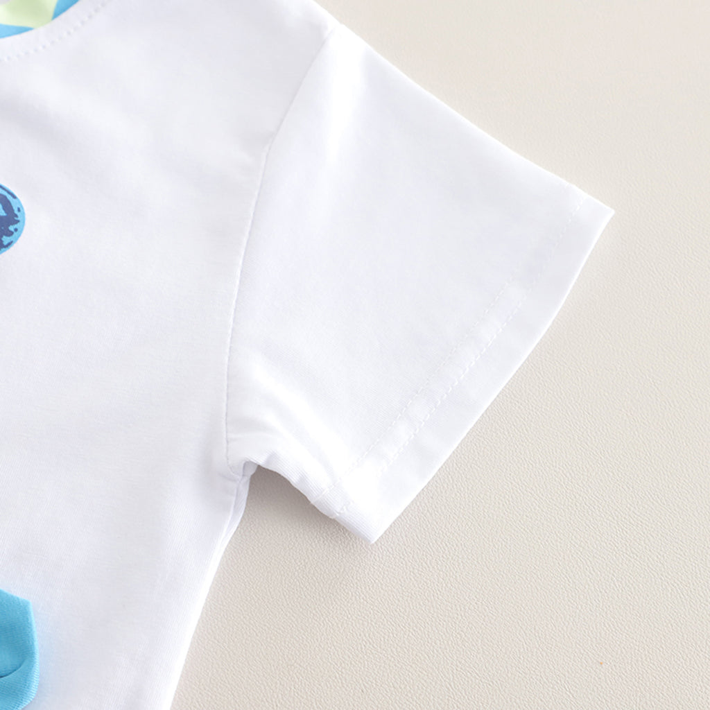 Boys White Graphic Patch Pocket Short Sleeves T-Shirt With Denim Pants Set 2 pc. Sets