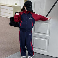 Girls Navy Blue Solid Front Zipper Jacket With Pant Winter Set 2 pc. Sets