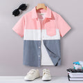 Boys Pink Short Sleeve Color-blocked Shirt Shirts Pink 7-8 Y
