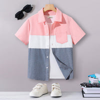 Boys Pink Short Sleeve Color-blocked Shirt Shirts Pink 7-8 Y