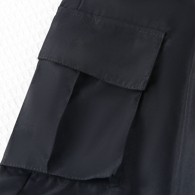 Girls Black Elasticated Wait-band Straight Fit Cargo Trousers Cargo Pants
