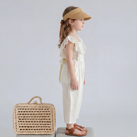 Girls Cream Swiss Dot Flutter Sleeve Jumpsuit Jumpsuits