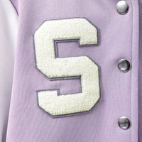 Girls Lilac Solid S Applique varsity Jacket Coats & Jackets