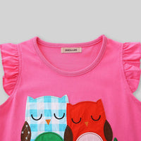 Girls Owl Patchwork Top with Checkered Shorts Set Sets   