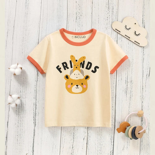 Boys Beige Graphics Short Sleeve T-Shirt Tshirts Beige 1-2 Y
