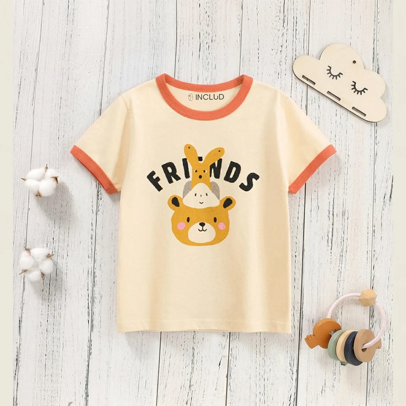 Boys Beige Graphics Short Sleeve T-Shirt Tshirts Beige 1-2 Y