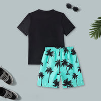 Boys Black Short Sleeves T-Shirt With Sea Green Tropical Printed Shorts Set 2 pc. Sets