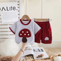 Boys Maroon Mushroom Applique Short Sleeve T-Shirt with Elasticated Shorts Sets 2 pc. Sets Maroon 1-2 Y