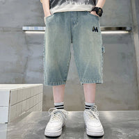 Boys Light Blue Embroidered Denim Shorts Shorts