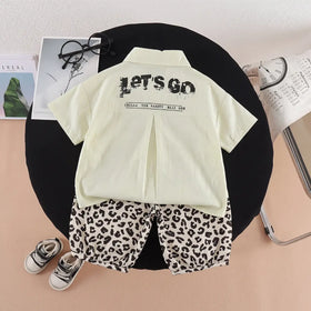 Boys Light Green Animal Printed Shirt with Elasticated Shorts Sets 2 pc. Sets