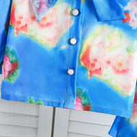 Girls Blue Floral Printed Top With Pleated Skirt Co-ord Sets Sets