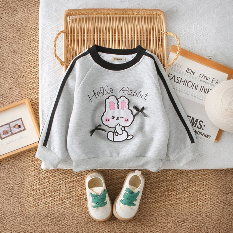 Girls Grey Rabbit Printed Sweatshirt With Pants Set 2 pc. Sets
