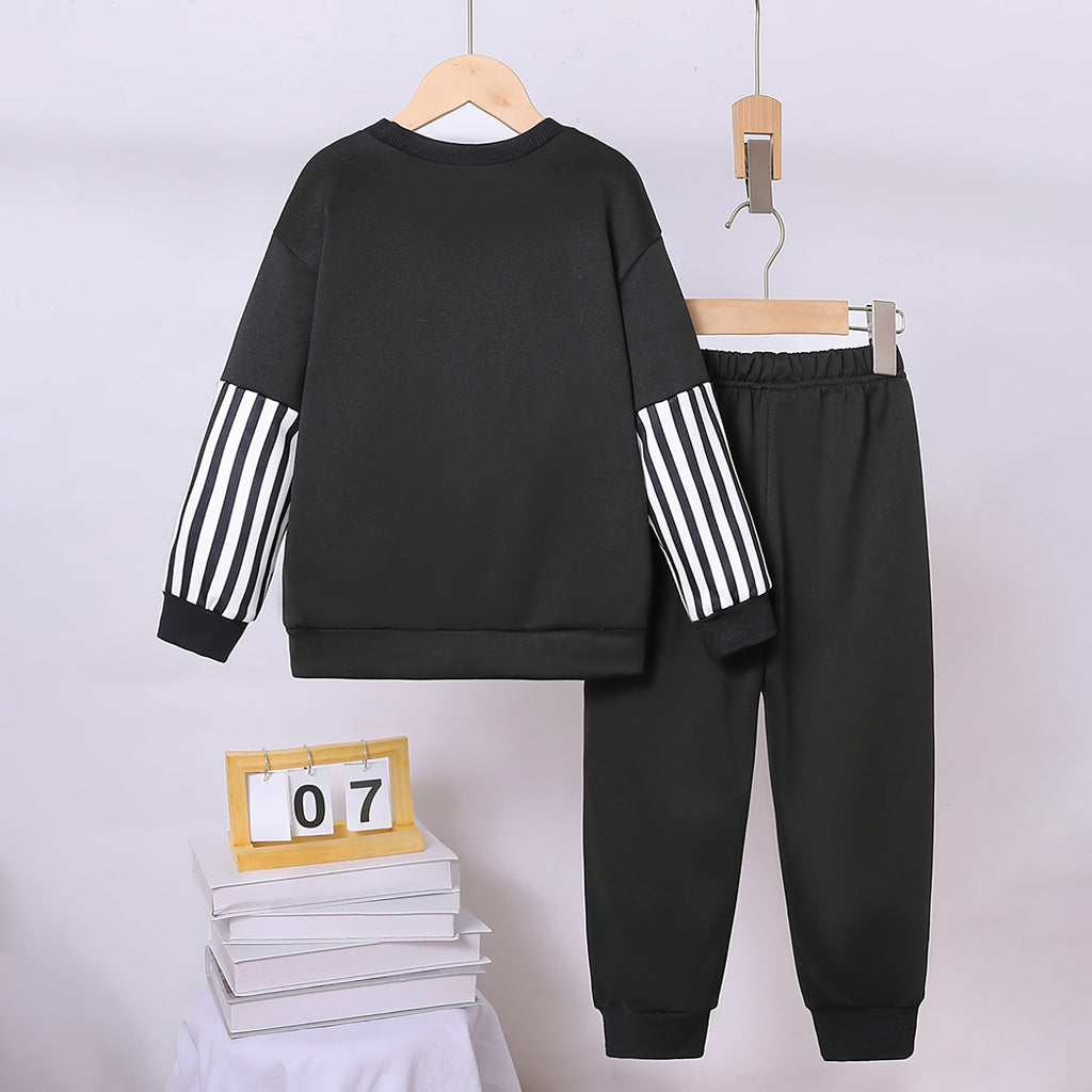 Boys Black Sprunki Cartoon Printed Sweatshirt With Jogger Sets 2 pc. Sets