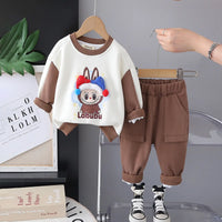 Boys Brown Graphics Printed Sweatshirt With Jogger Sets Sets Brown 1-2 Y