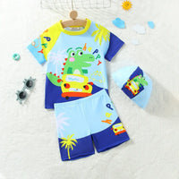 Boys Sky Blue Car Printed Short Sleeves T-Shirt & Shorts With Cap Swimsuit Sets Sets Sky Blue 1-2 Y