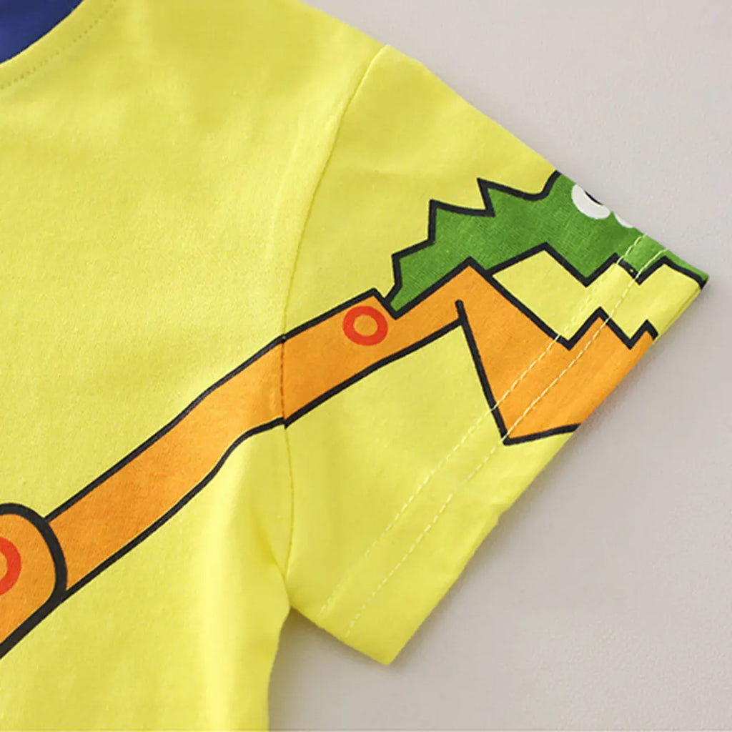 Boys Yellow Excavator Graphic Short Sleeve T-Shirt with Denim Shorts Sets 2 pc. Sets