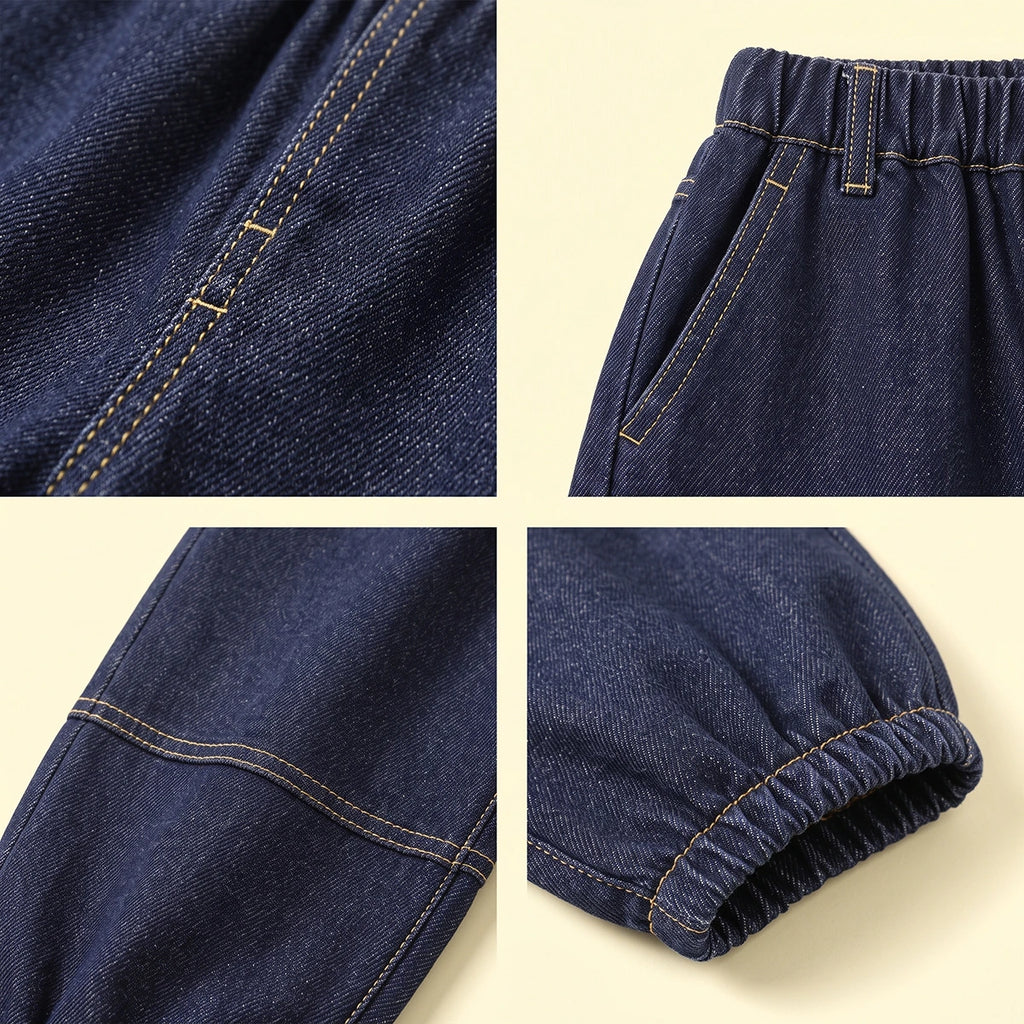 Girls Blue Solid Jeans With Contrast Stitching Jeans