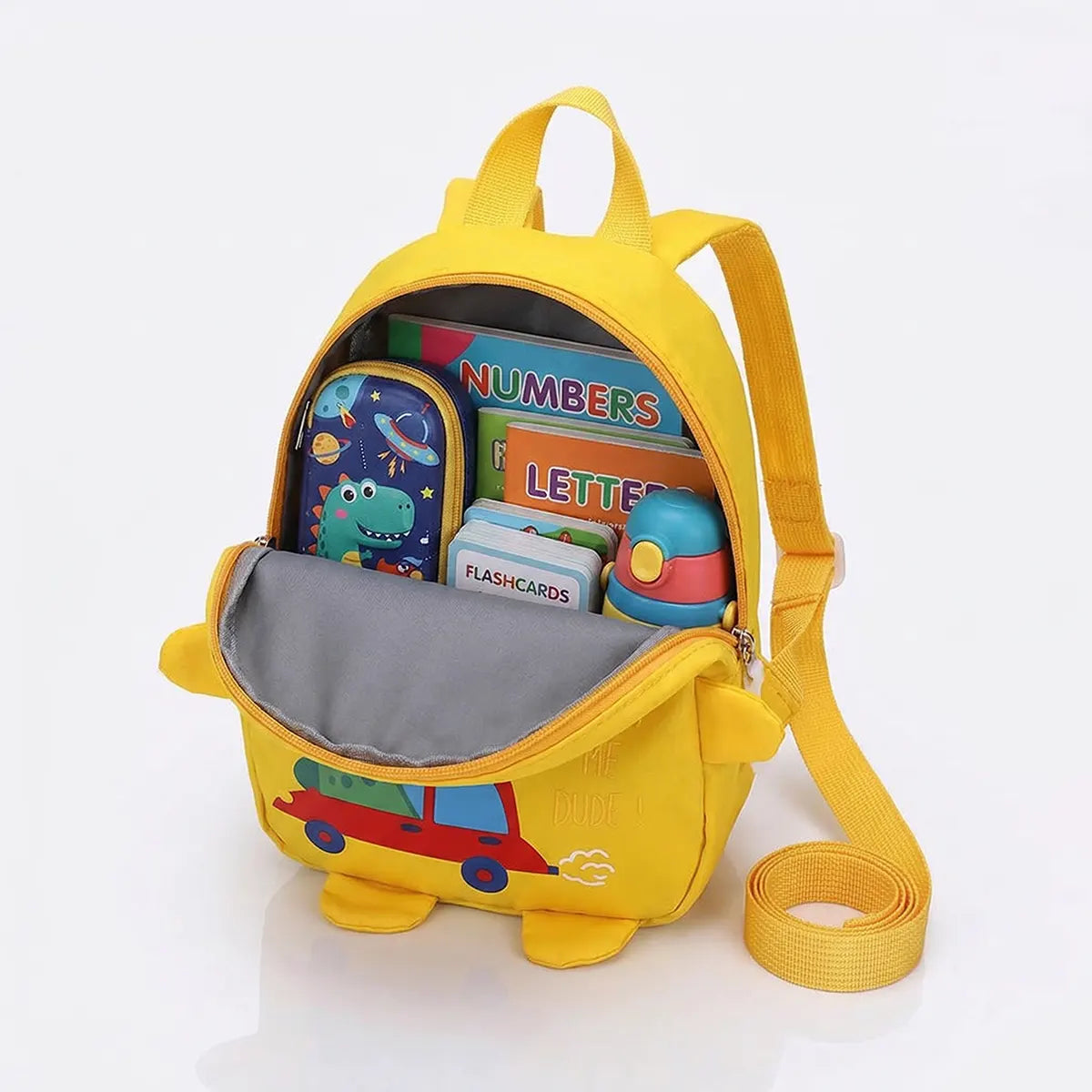 Kids Yellow Dinosaur Print Cotton Mini Backpack with Leash Trending Accessories