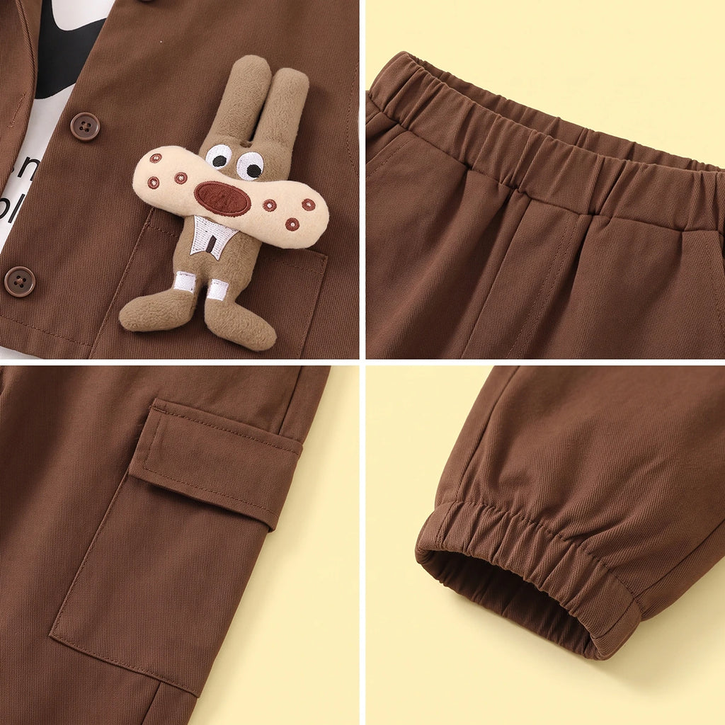 Boys Brown Vest & Pants With Hoodie Sets 3 pc. Sets