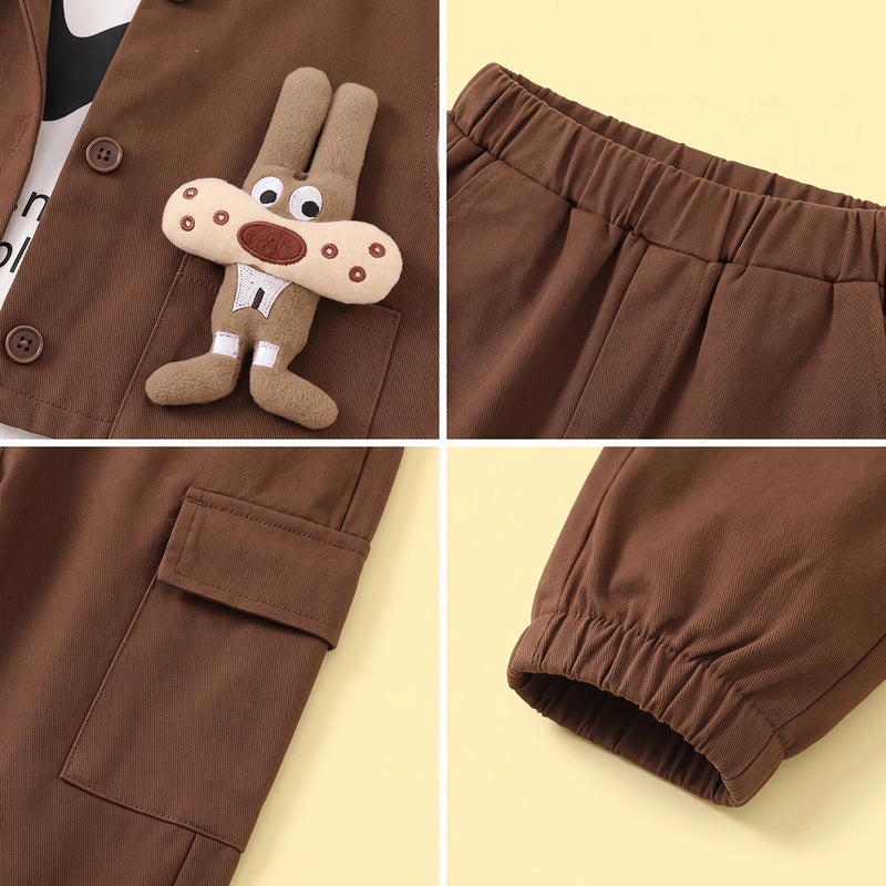 Boys Brown Vest & Pants With Hoodie Sets 3 pc. Sets