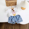 Girls White Bunny Print Flutter Sleeve Top With Denim Shorts Sets 2 pc. Sets White 2-3 Y