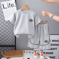 Boys Grey Solid Short Sleeves Contrast Piping T-Shirt With Shorts Set 2 pc. Sets Grey 2-3 Y
