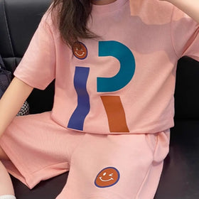 Girls Pink Letter R Printed Short Sleeves T-Shirt With Shorts Co-ord Sets Sets