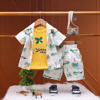 Boys White Tropical Print Shirt With Graphic T-Shirt And Elasticated Shorts Sets 3 pc. Sets White 1-2 Y