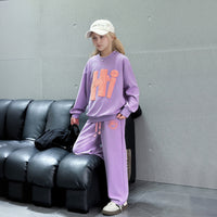 Girls Purple Hi Printed Winter Sweatshirt With Pants Set 2 pc. Sets