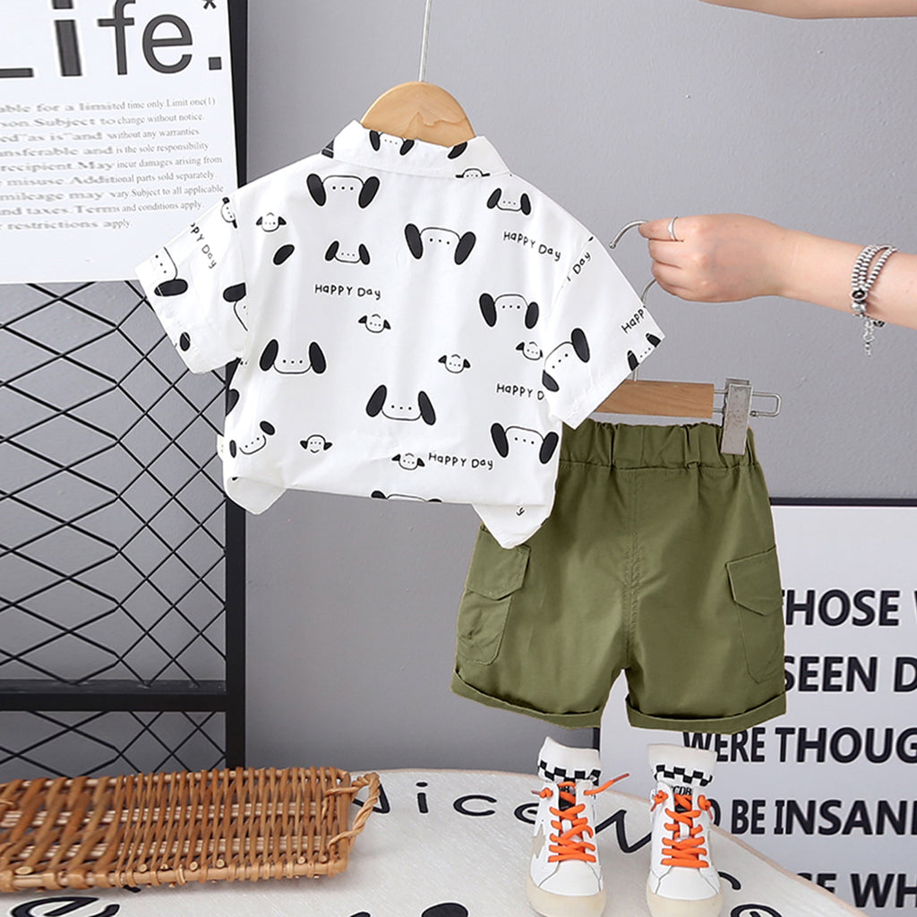Boys Printed Short Sleeves Shirt With Green Cargo Shorts Set 2 pc. Sets