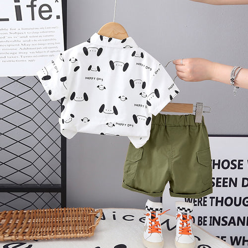Boys Printed Short Sleeves Shirt With Green Cargo Shorts Set 2 pc. Sets
