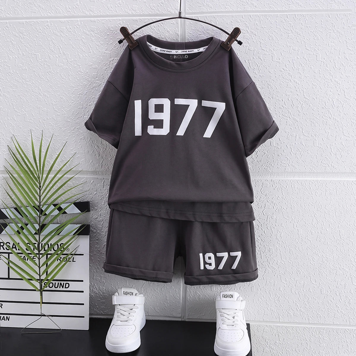 Boys Grey Numeric Print Short Sleeve T-Shirt With Shorts Sets 2 pc. Sets Grey 1-2 Y