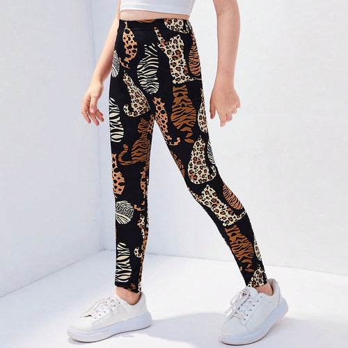 Girls Black Animal Print Leggings Leggings & Tights