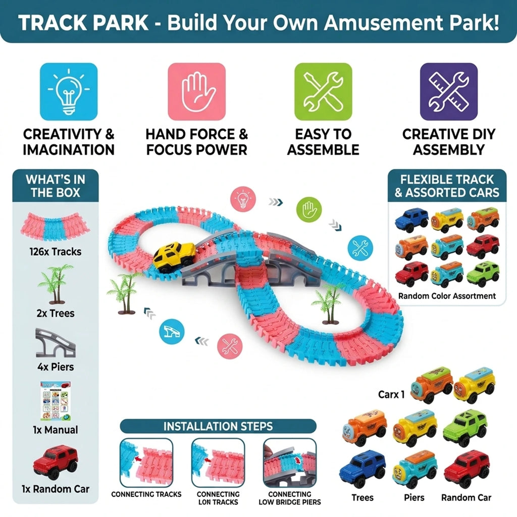 Flexible Race Track Toy -134 PCS Electric Rail Car Set with Bridge, Bendable Tracks & Battery Vehicle Toy for Boys & Girls Trending Accessories