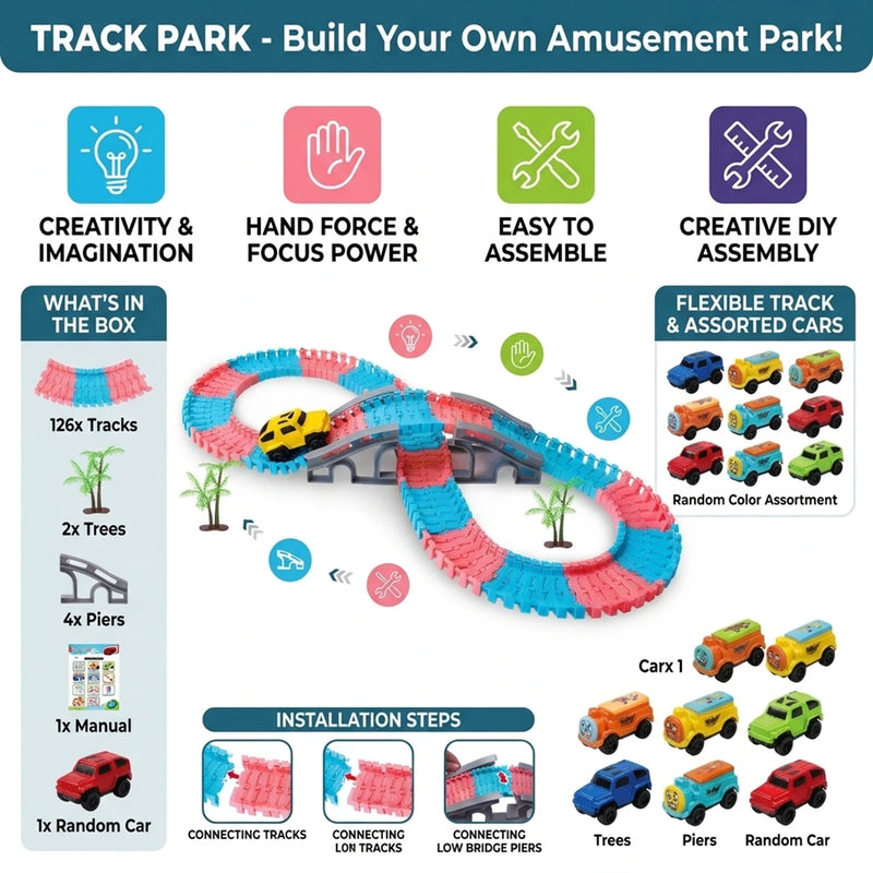 Flexible Race Track Toy -134 PCS Electric Rail Car Set with Bridge, Bendable Tracks & Battery Vehicle Toy for Boys & Girls Trending Accessories