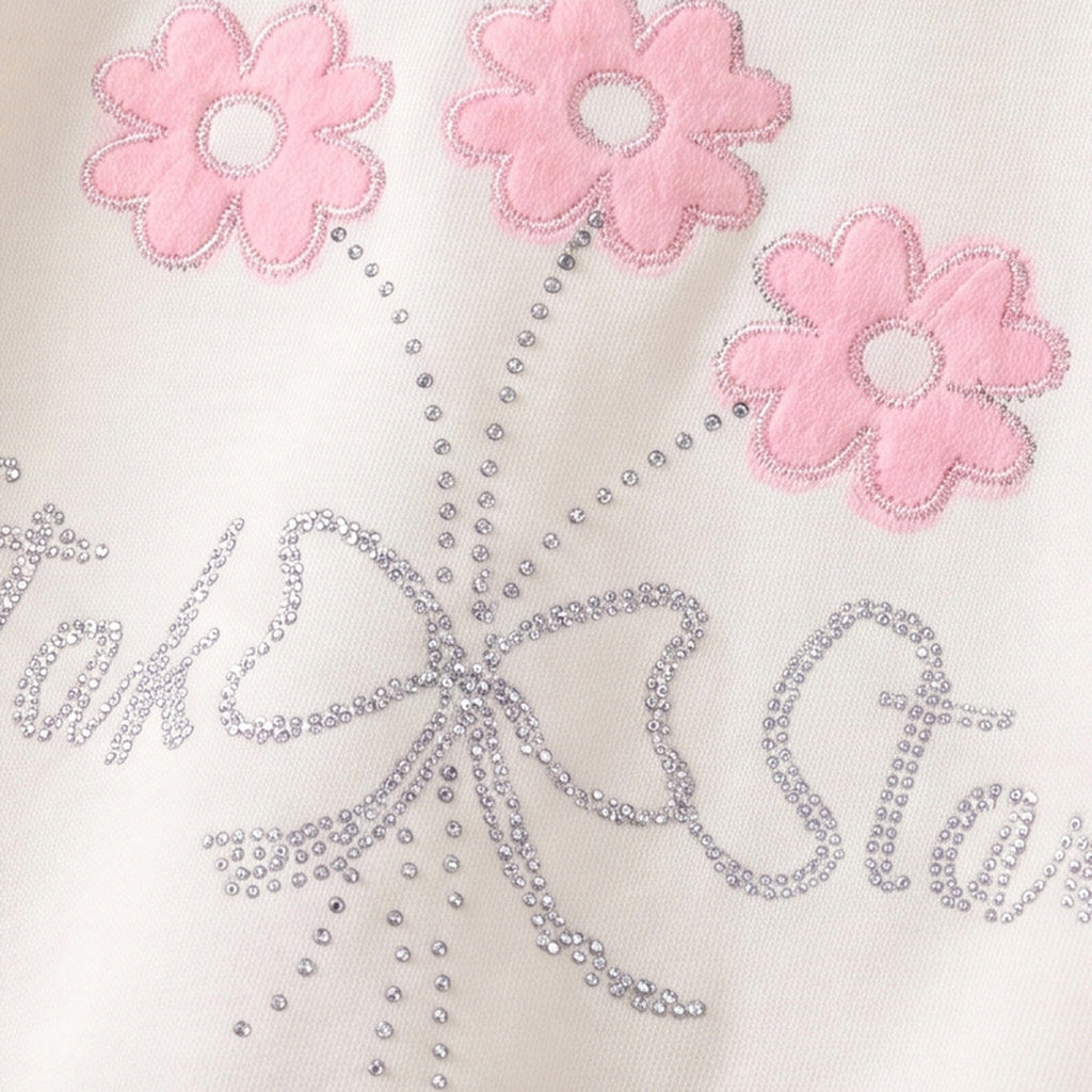 Girls Cream Embellished Sweatshirt & Pants Sets Sets