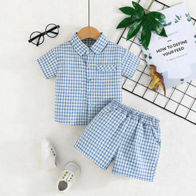 Boys Blue Checked Short Sleeves Shirt & Shorts Co-ord Sets Sets Blue 1-2 Y