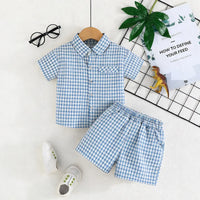 Boys Blue Checked Short Sleeves Shirt & Shorts Co-ord Sets Sets Blue 1-2 Y