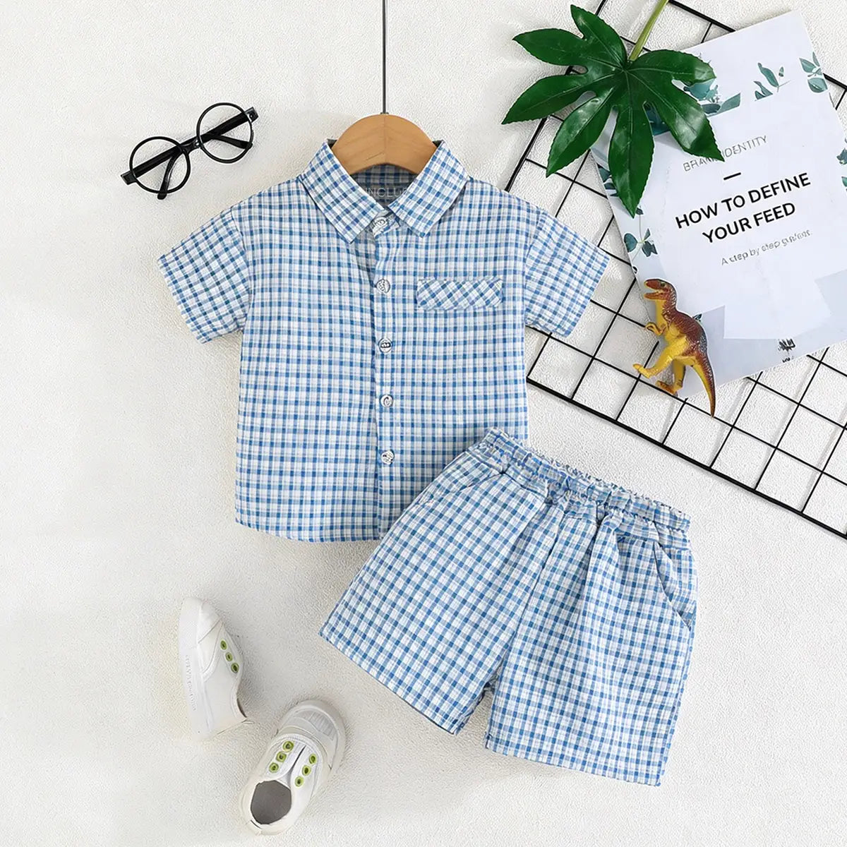 Boys Blue Checked Short Sleeves Shirt & Shorts Co-ord Sets Sets Blue 1-2 Y
