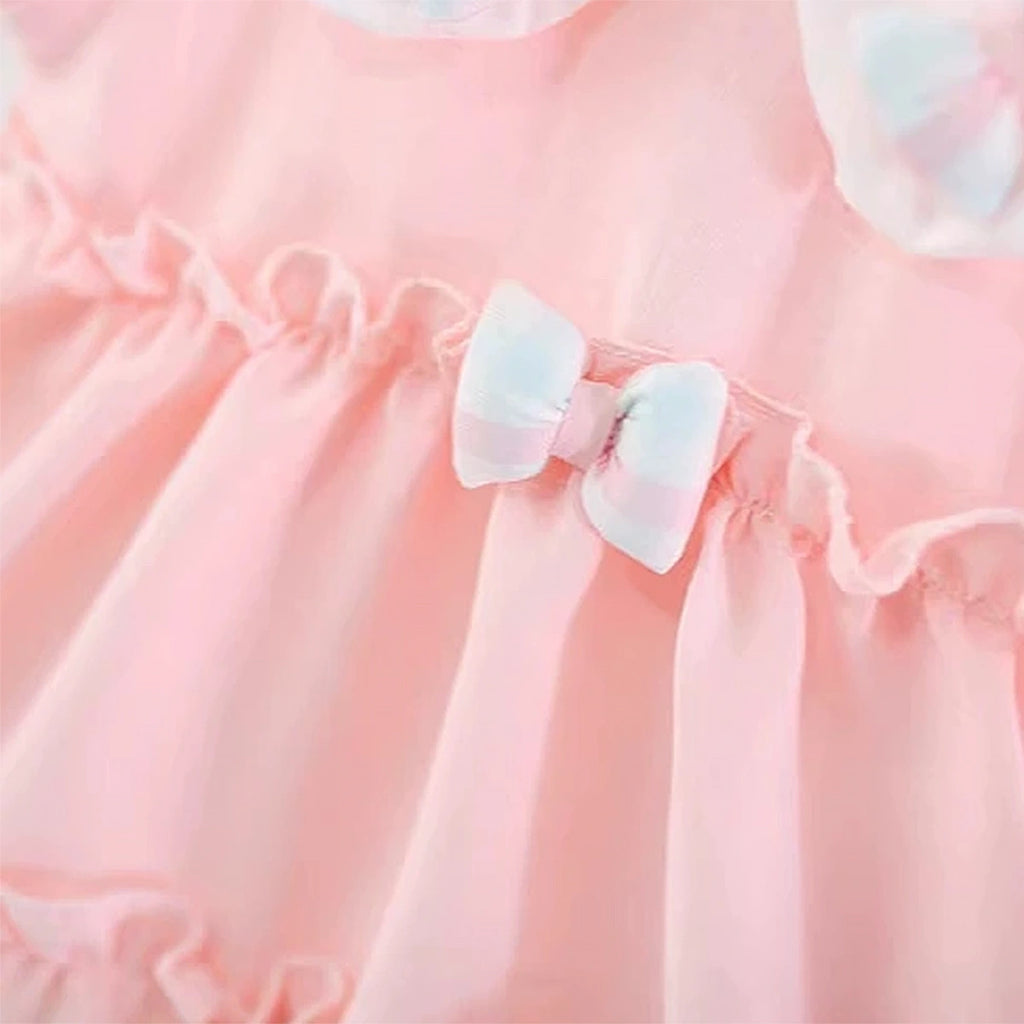 Girls Light Pink Tiered A-Line Dress With Bows Details Casual Dresses