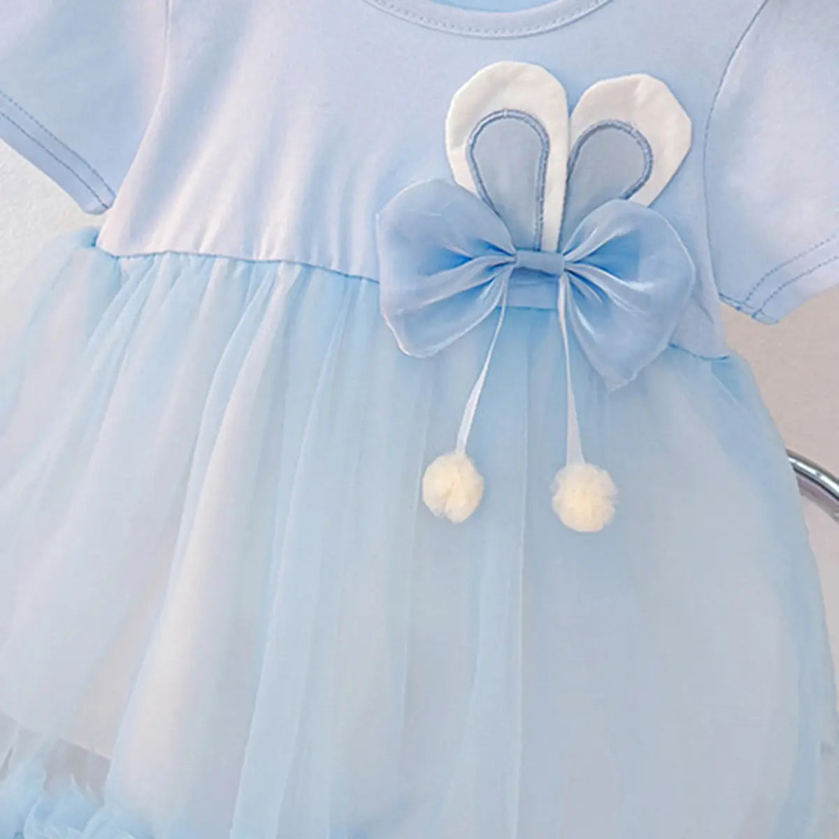 Girls Sky Blue Sleeveless Bow Applique Fit & Flare Dress Casual Dresses