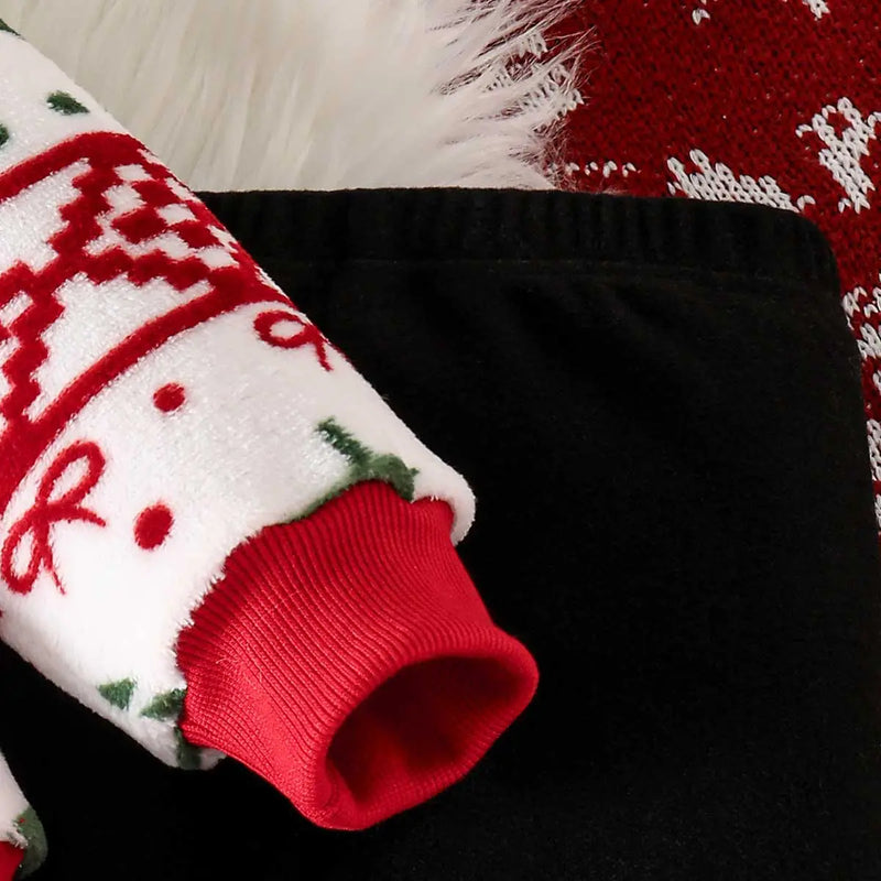 Girls White Self-Design Christmas Patterns Hooded Sweatshirt With Leggings Sets 2 pc. Sets