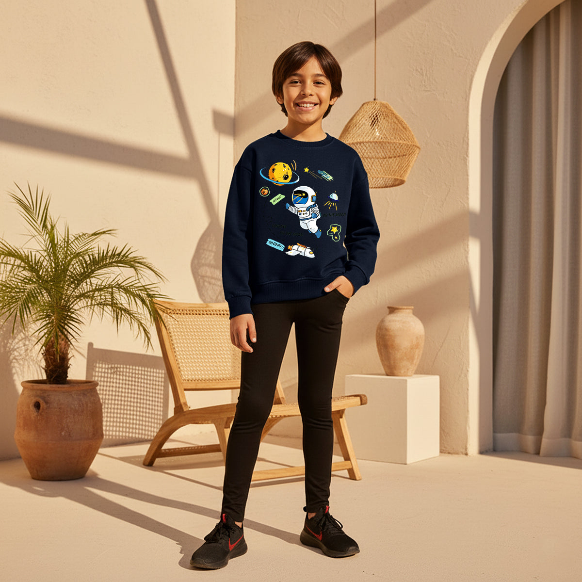 Boys Navy Blue Space Graphics Round Neck Sweatshirt Sweatshirts & Hoodies Navy Blue 6-7 Y