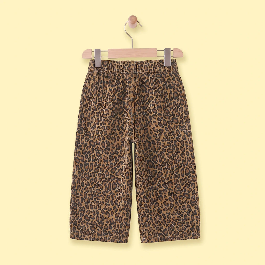 Girls Brown Animal Print Elasticated Pants Pants
