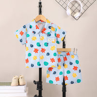Boys Blue Short Sleeve Printed Shirt With Short Set 2 pc. Sets