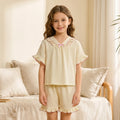 Girls Beige Textured Short Sleeve Top With Shorts Sets 2 pc. Sets Beige 1-2 Y