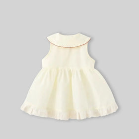 Girls Cream Strawberry Embroidered Sleeveless Fit & Flare Dress Casual Dresses