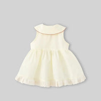 Girls Cream Strawberry Embroidered Sleeveless Fit & Flare Dress Casual Dresses