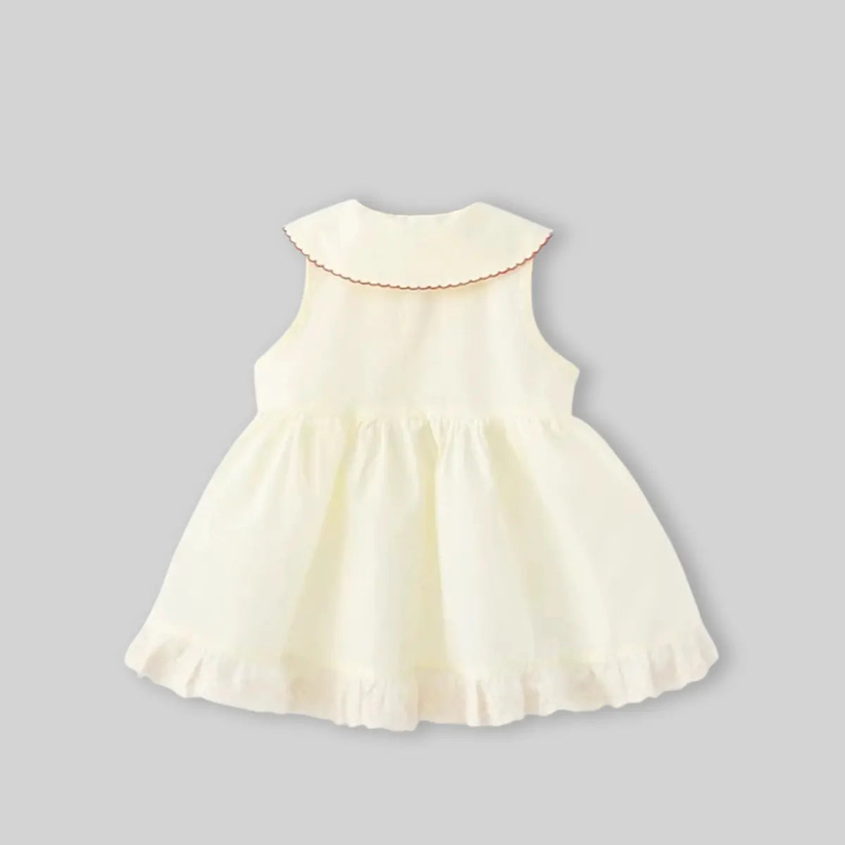 Girls Cream Strawberry Embroidered Sleeveless Fit & Flare Dress Casual Dresses